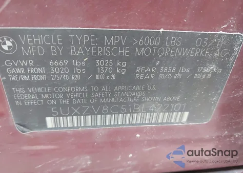 2011 BMW X5 xDrive50I from USA, damaged, VIN 5UXZV8C51BL422101